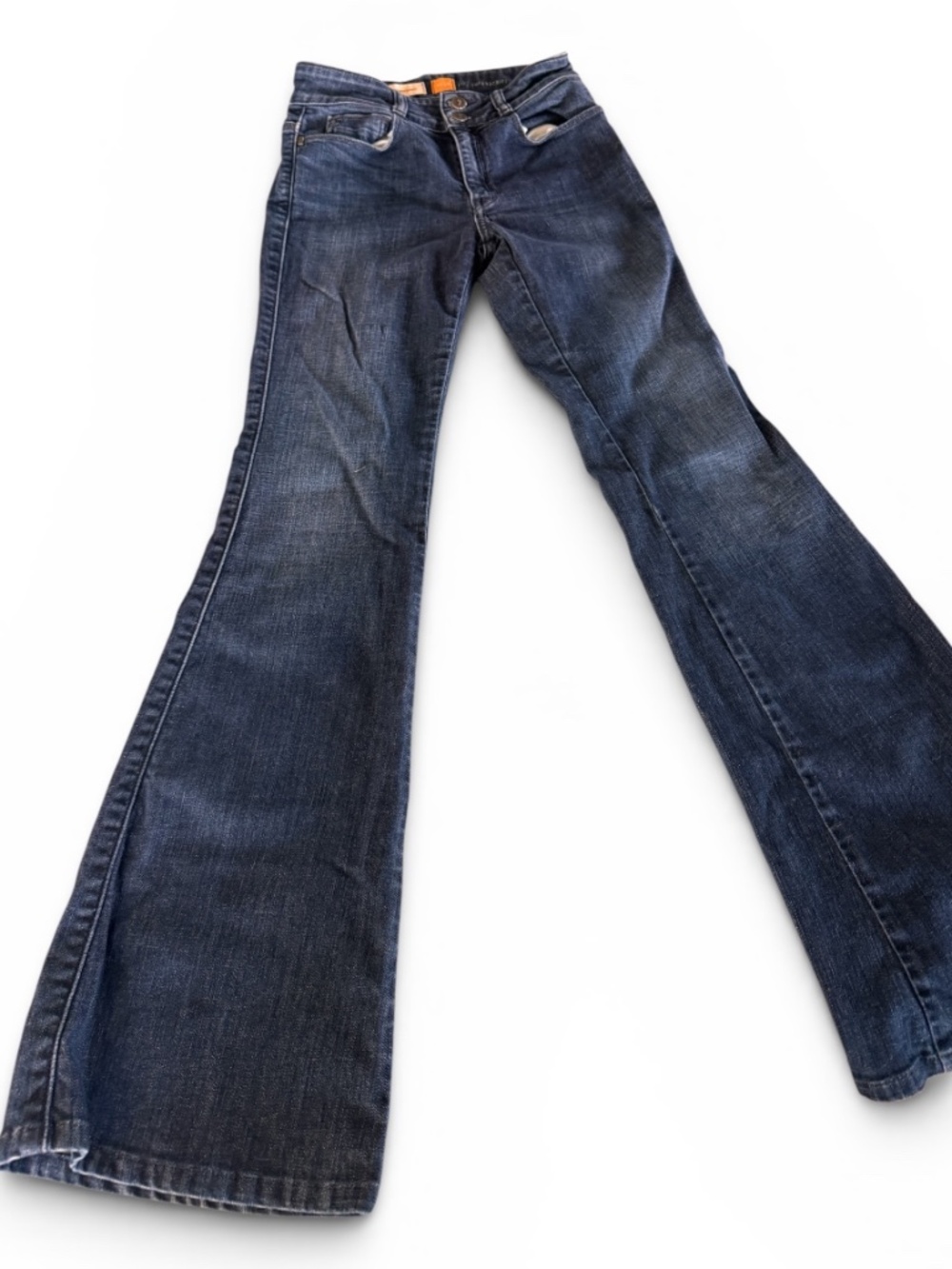 Pilcro and the Letterpress No. 26 Script Flare Jeans Dark Wash Stretch Denim Ant